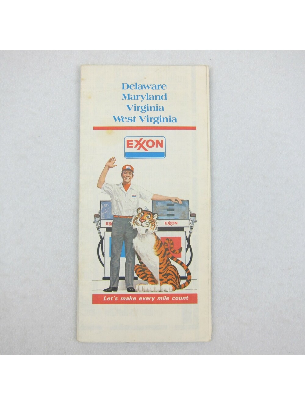 Vintage 1977 Exxon Road Map Delaware Maryland Virginia West Virginia Tiger Tips